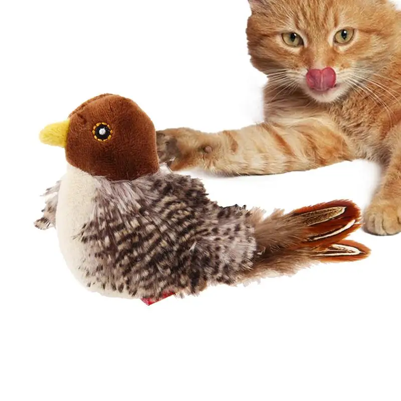 Interactive Electronic Cat Toy Sparrow Shaped Bird Simulation Sound Toy Plush Cats Pets Teasing Toys Kitten Chirping Bird Toys