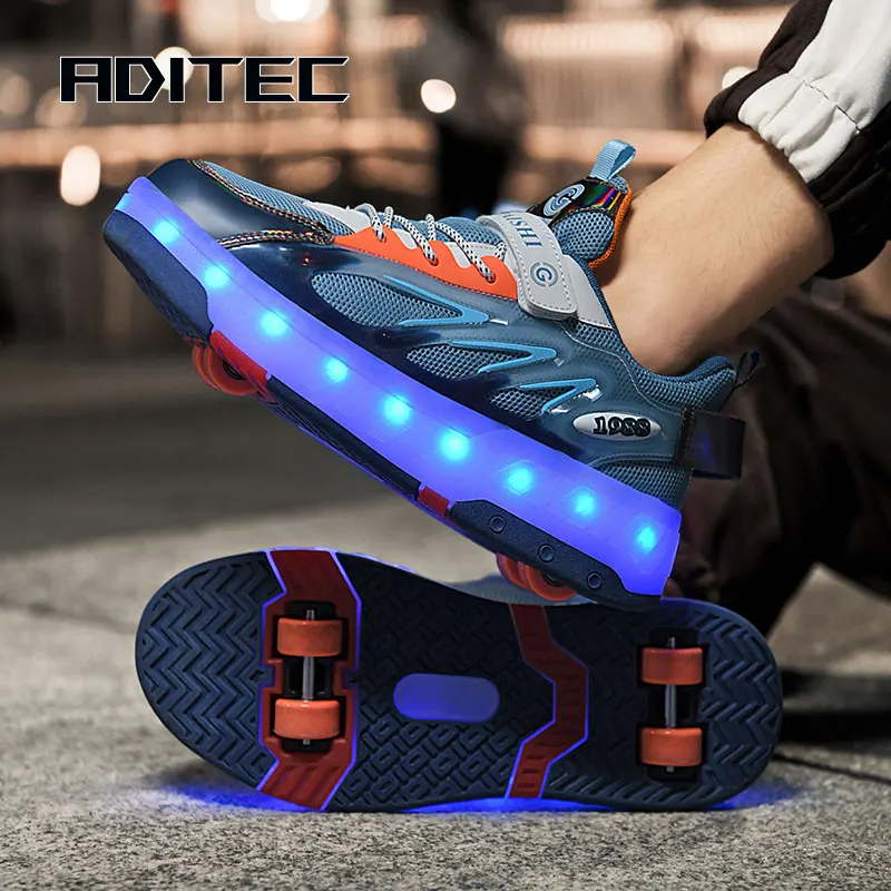 Adult Children Roller Skates Shoes Sneakers Men With Single Wheel Double Wheel Rollers Skate Shoes Tennis Shoes Walking Shoes