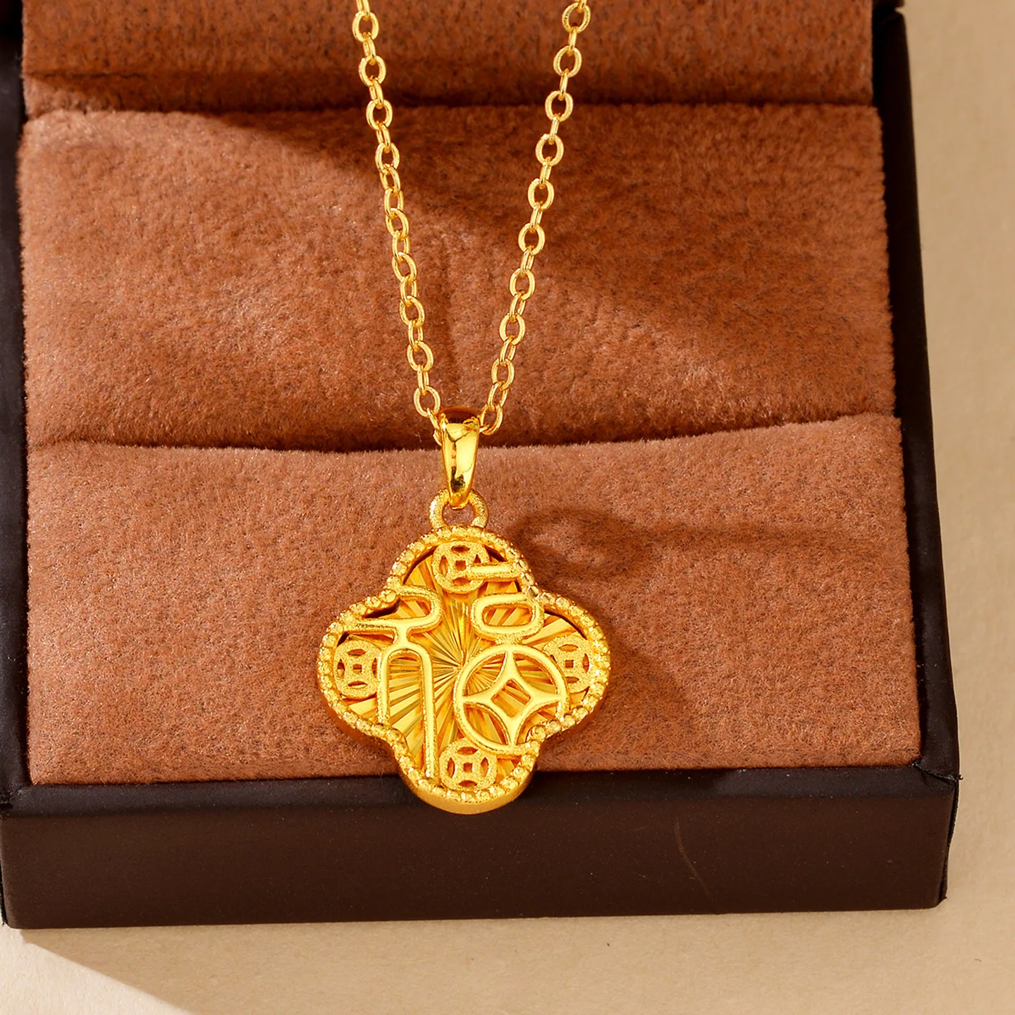 

Роскошное женское ожерелье с подвеской Lucky Grass из чистого золота 24 карата 9999 пробы