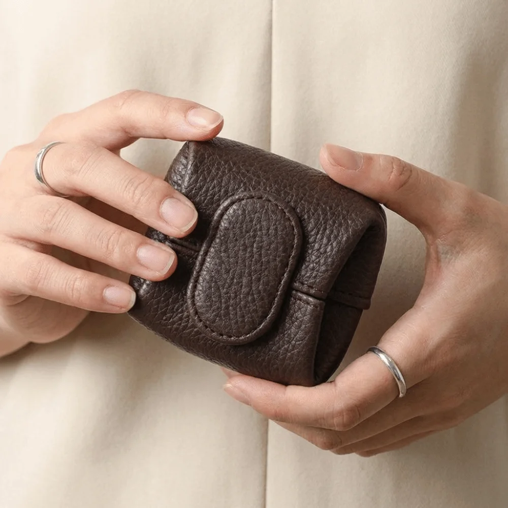 

Fashion Soft Lychee Pattern Coin Purse Solid Color Snap Button Short Small Wallet Lightweight Square Mini Cowhide Wallet Unisex