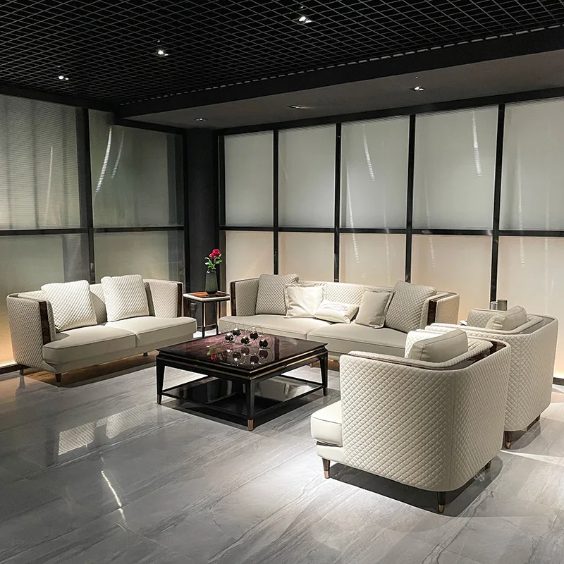 -For Italian Style Modern Luxury  Sofa Natural Wood Veneer Super Fiber Leather L-Shape for Hotel Villa Furniture Living Room&