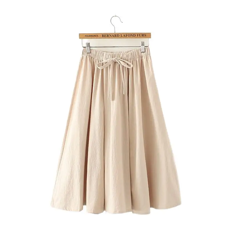 

Japan Style 2024 Women Summer Solid A-Line Cotton And Linen Skirt 6 Color Empire Sashes Bow Skirt Vestido Skirt -