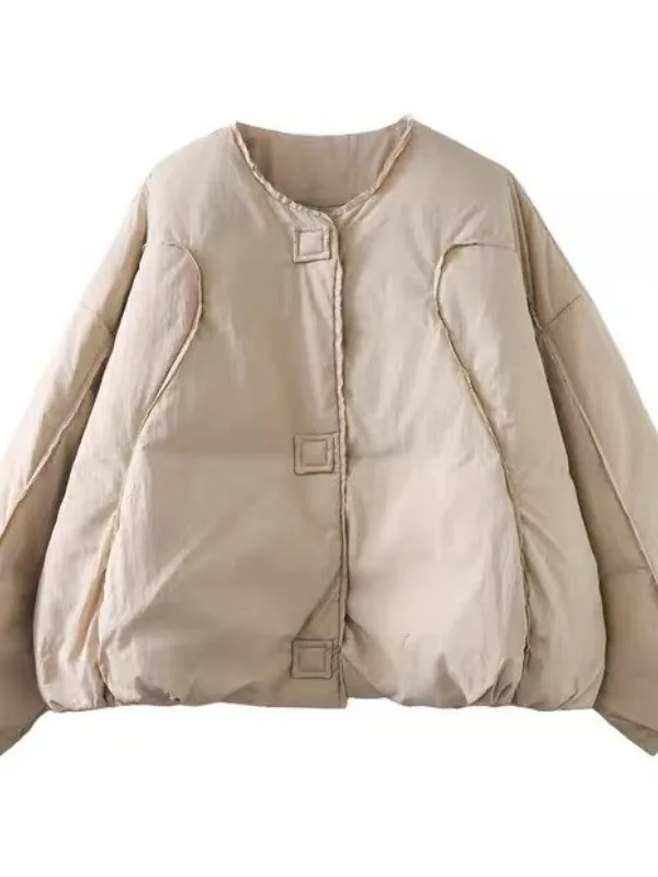 

Thiened ort Cotton Jaet Lightweight Warm Sli Button Design Winter Commute Sle Regular Fit Long Sve round Ne