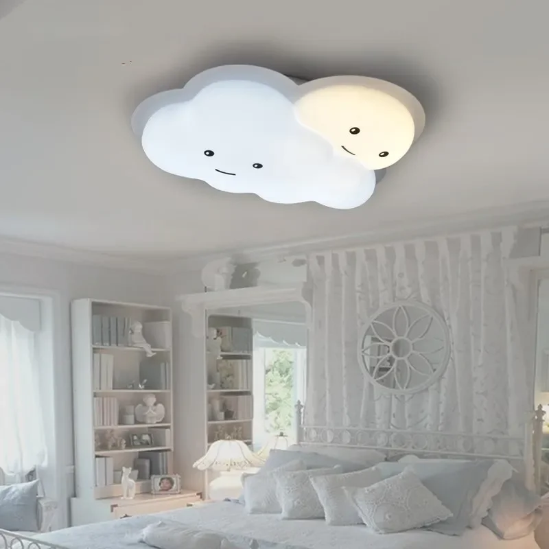 

Children's room lamp smiling face cloud led ceiling lamp warm girl boy's room bedroom lamp eye protection cartoon lamp