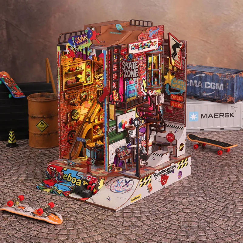 

DIY Wooden Book Nook Shelf Insert Kit Miniature Doll House 3D Puzzle Model Assembly Bookshelf Bookend for Friends Birthday Gifts