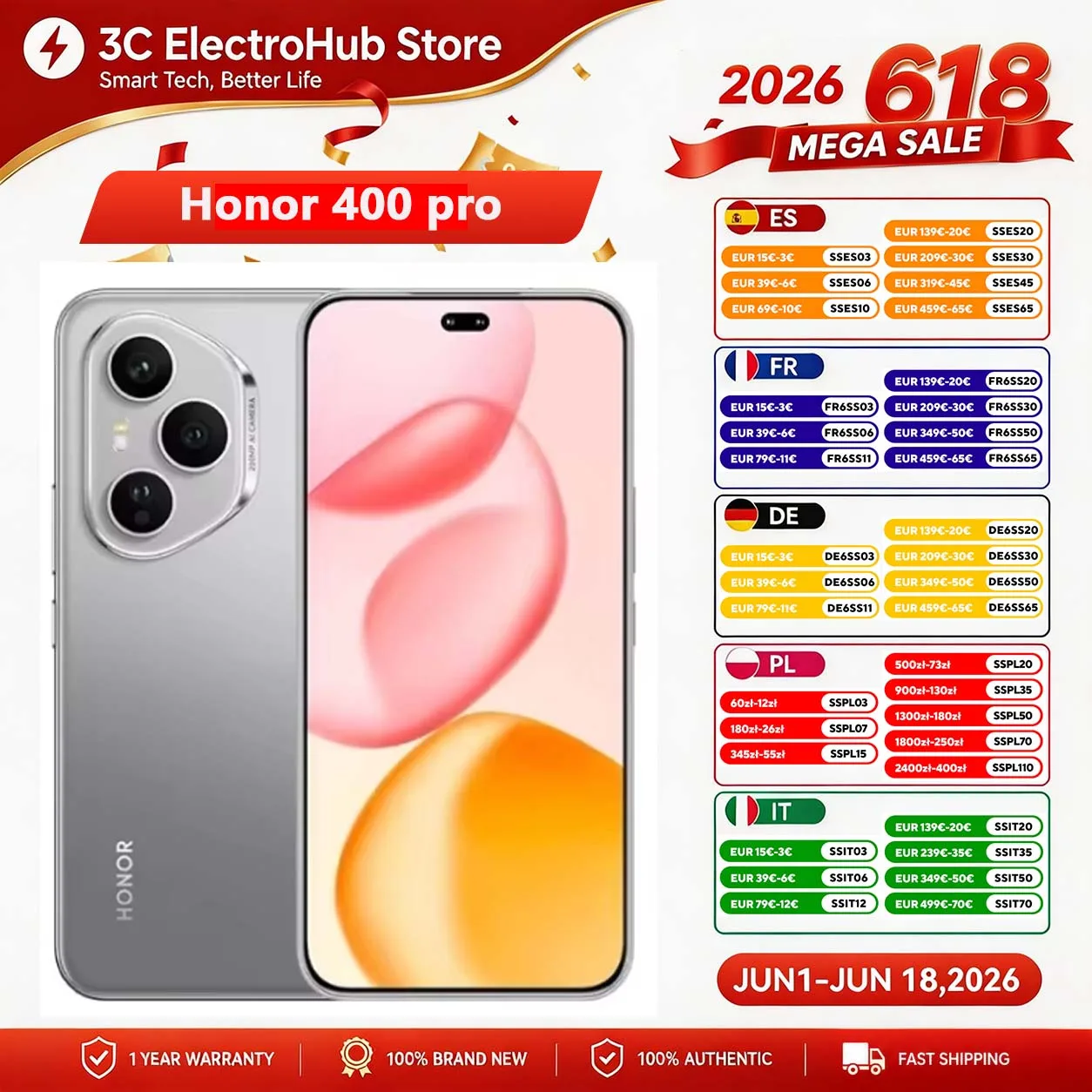 Nouveau HONOR 400 Pro Version mondiale 5G Smartphone 200MP Caméra Snapdragon 8 Gen 3 6.7 '' AMOLED 100W Filé 50W Sans fil