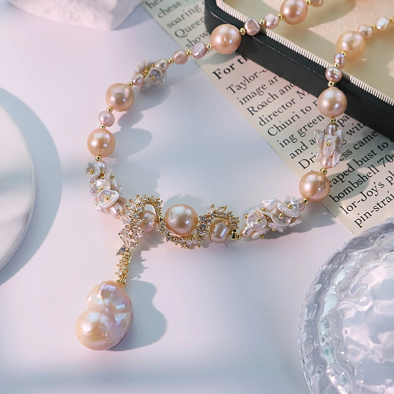 

Ожерелье из натурального пресноводного жемчуга в стиле барокко, змеиный цветок, виноградная лоза, циркон, креативный дизайн, высококачественное ожерелье, женские украшения GN0811