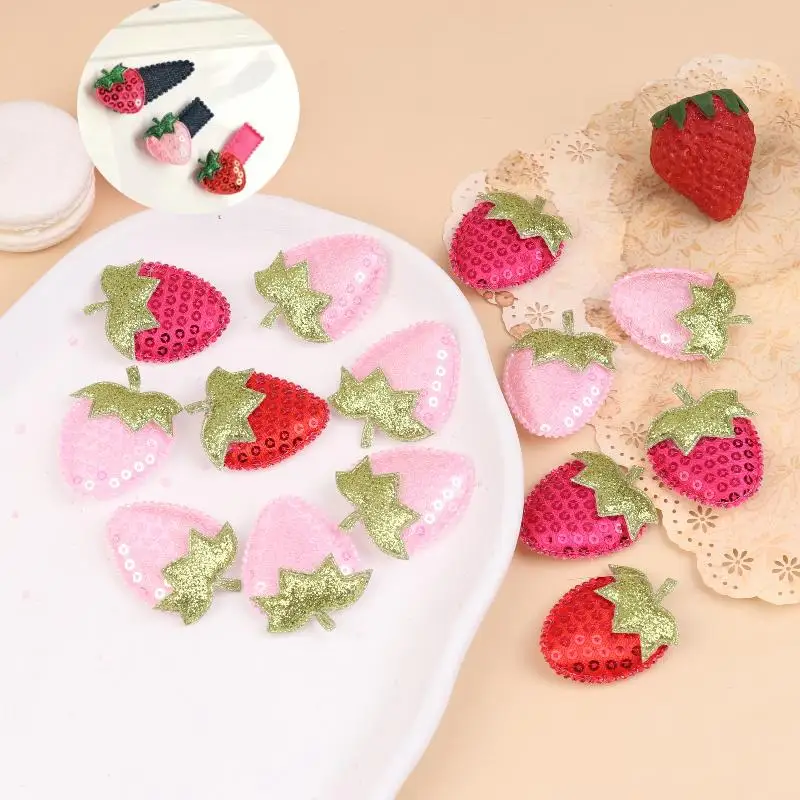 20Pcs Sequined Strawberry Patch Sewing Appliqued Sew On Clothes Decoration For DIY Hiarpin Accessories