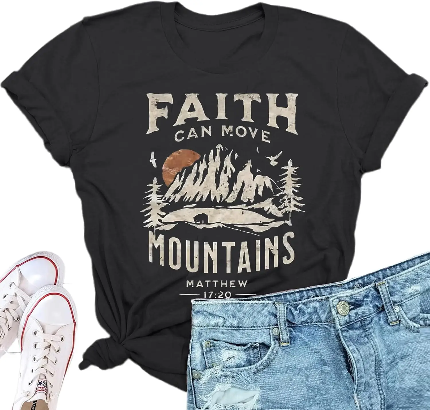 Womens Mountain T Shirt Camping Hiking Tshirts Faith Shirts Christian Graphic Tees Vintage Casual Cotton Tops