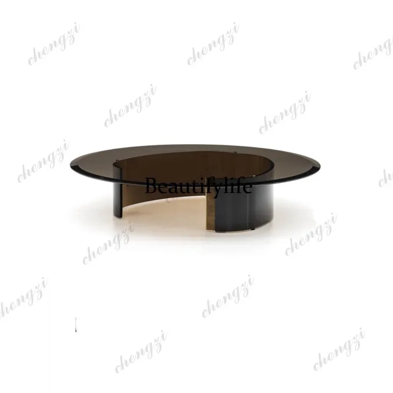 H132 Italian brown tempered glass coffee table designer creative fashion table living room simple light luxury furniture