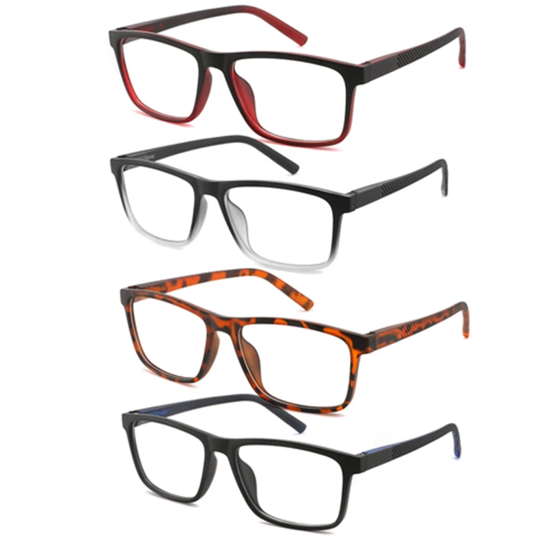 

4 Pack Men's Blue Light Blocking Reading Glasses, Classic Square Tr90 Presbyopic Eyeglasses +1.0~+4.0
