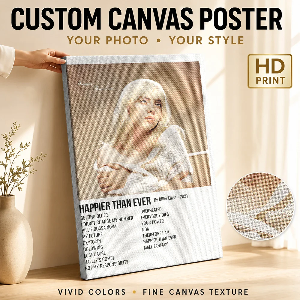 Billie Eilish Happier Than Ever Canvas Poster Personalized Photo Pastel Color Palette Wall Art For Media Room Music Lover Gift