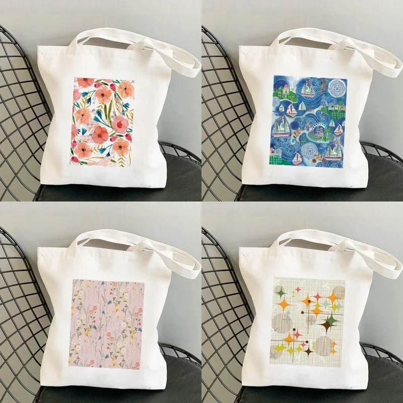 

Cloth Flower Canvas Handbag Flower Pattern Large Capacity Handheld Canvas Tote Bag Single Shoulder Computer Bag Ladies' Handbag