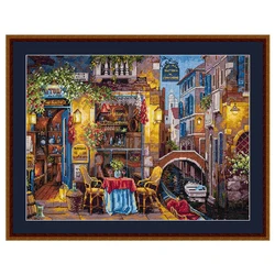 Lovely Counted Cross Stitch Kit Our Special Place in Venice Tavern Coffee Shop Free Time Merejka K-160 14CT metallic aida