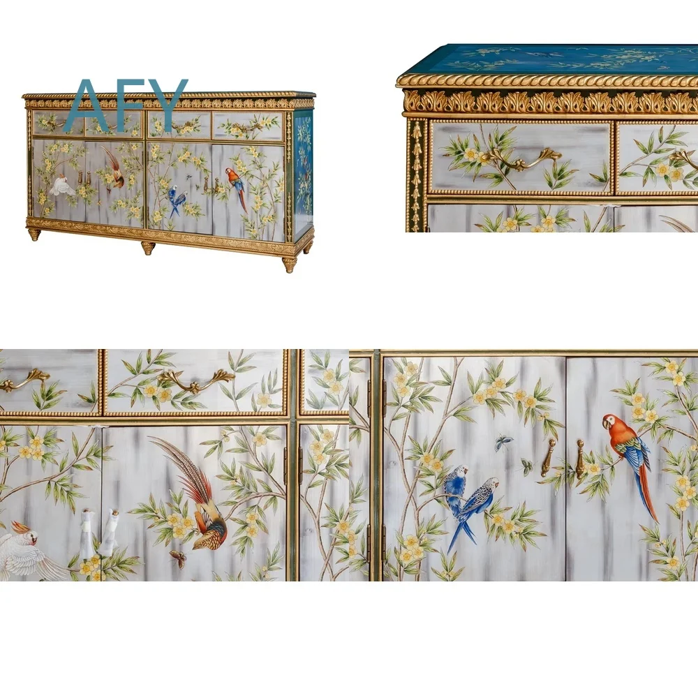 Rustic Wooden Hand Painted Vintage Farmhouse Furniture for Living Room Bedroom Dining Room Home Decor Solid Wood Luxury Brass