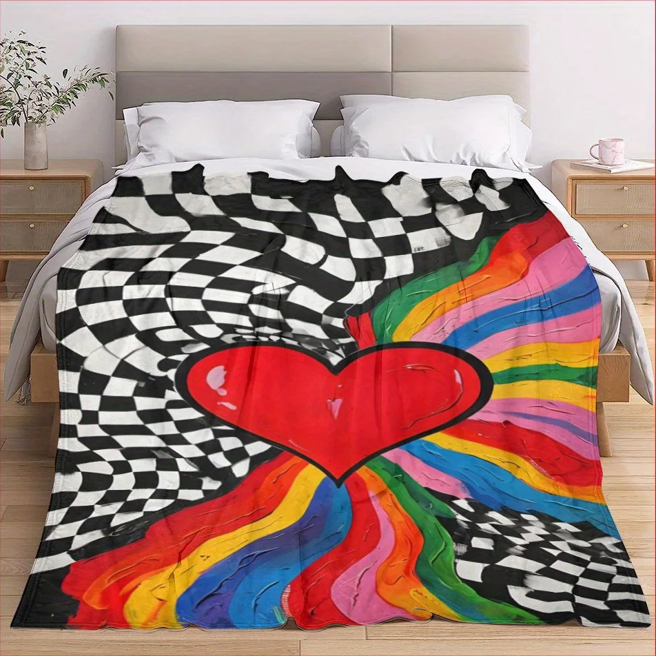 Rainbow Heart Bliss Blanket Reversible Flannel Throw for Love Themed Decor AllSeason Comfort Colorful Joy Gift