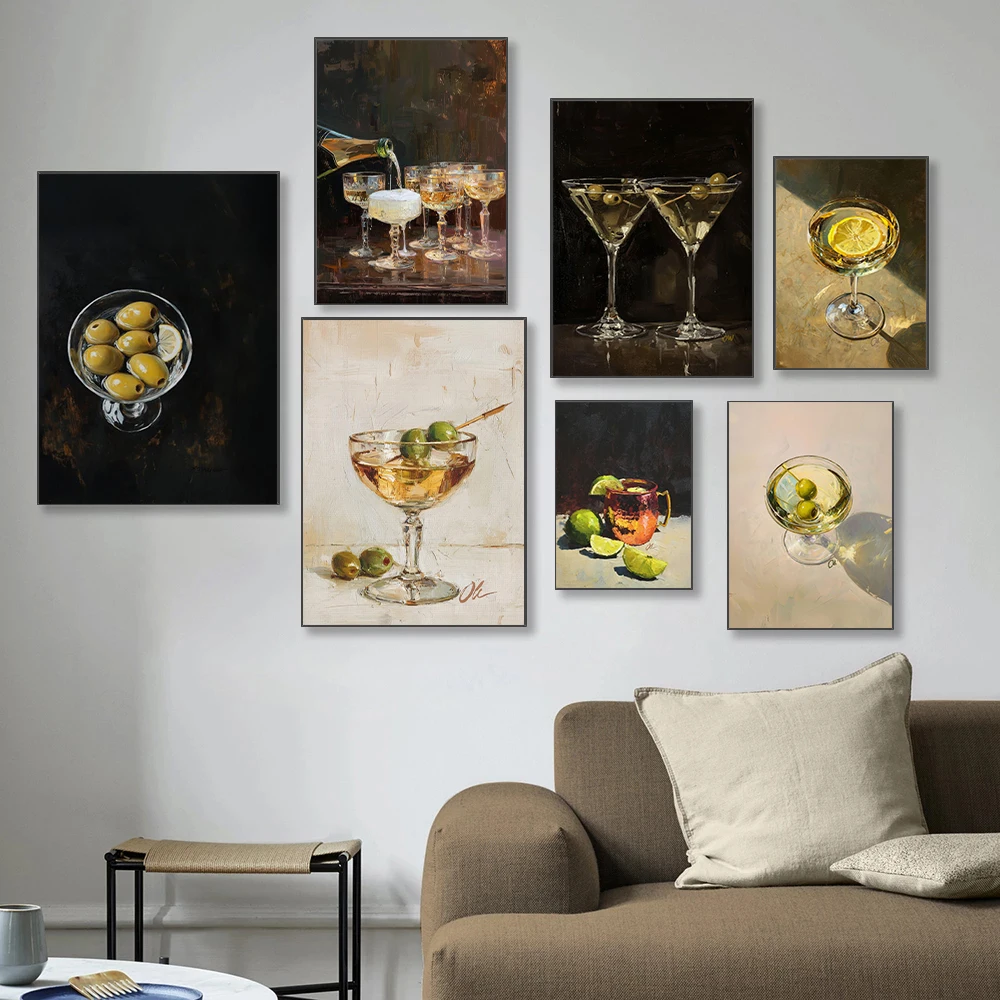 Espresso Martini Dirty Martini Lemon Drop Cocktail Wall Art Print Bar Cart Decor Vintage Kitchen Poster Still Life Aesthetic