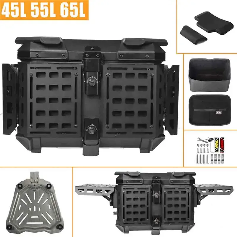 Factory Hot Selling Aluminum 45L 55L Motorcycle Trunk Topbox Lage Case Rear Helmet Top Box Universal Fit    Waterproof Moto Acce