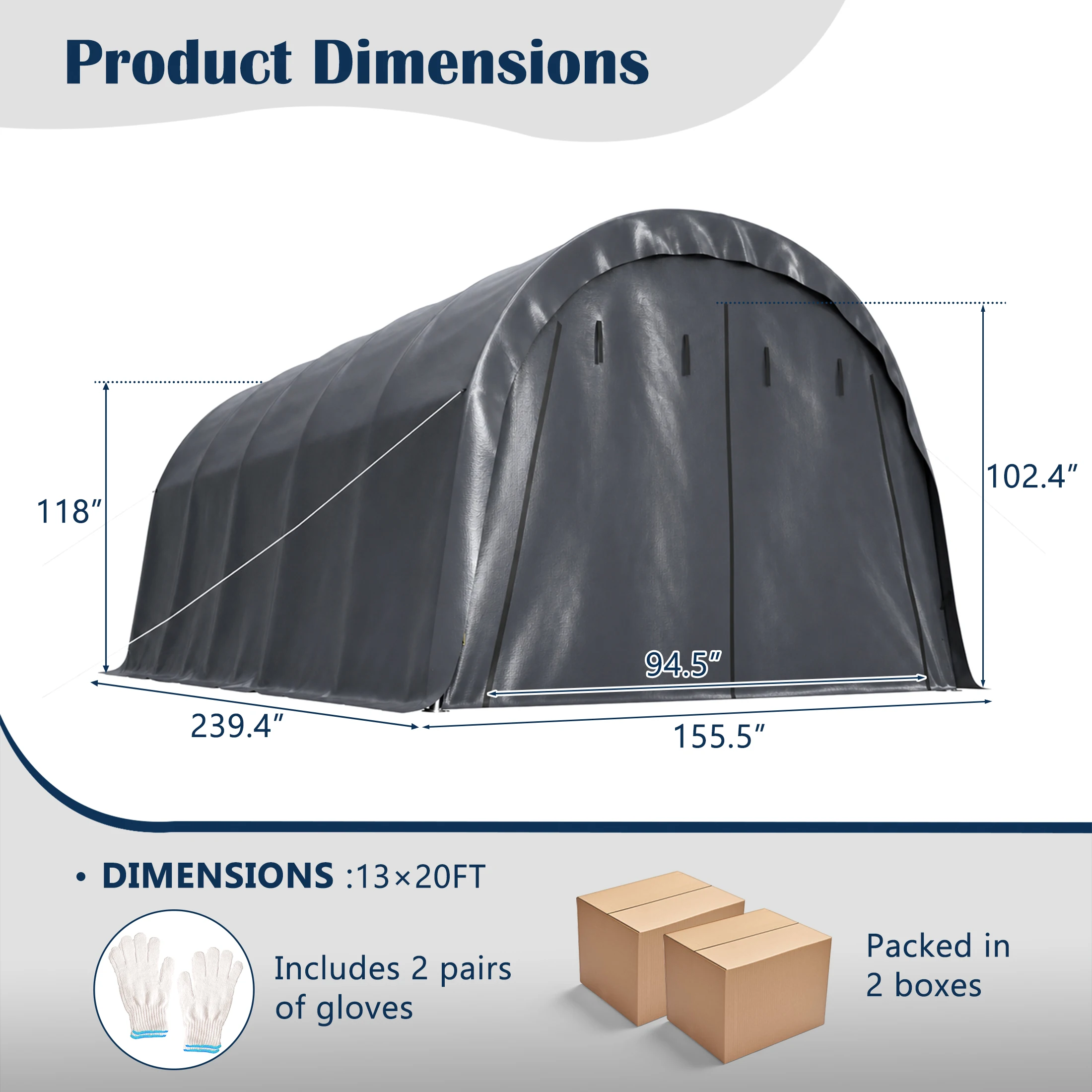 13x20FT Heavy Duty Carport Portable Garage Storage Shelter Reinforced Galvanized Frame 180G Waterproof PE Fabric Adjustable Divider For Car SUV Truck Farm