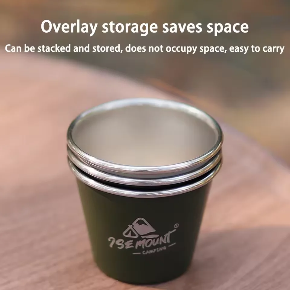 4pcs/Set Stainless Steel Cup Set,for Outdoor Camping,Camping Stackable Mug Travel Coffee Cup,Picnic,BBQ,Hiking - Holiday Gift