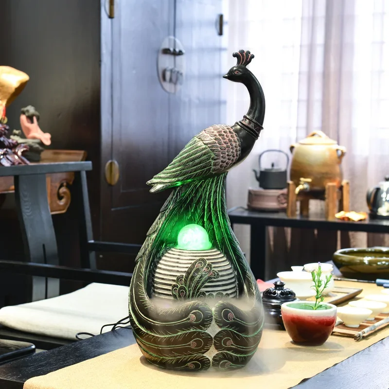 Peacock lucky feng shui creative living room home decoration fish tank ornament