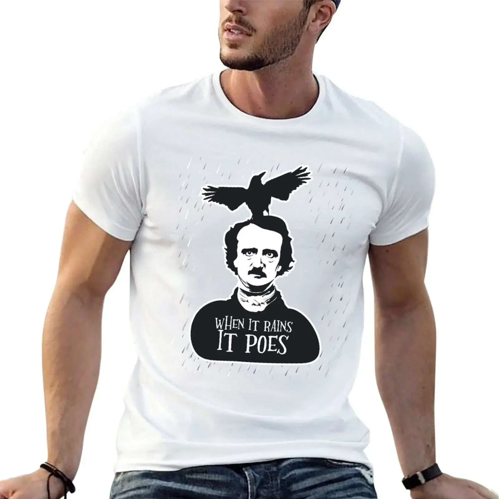 Funny Edgar Allan Poe When It Rains It Poes T-Shirt essential t shirt animal prinfor boys mens designer clothes