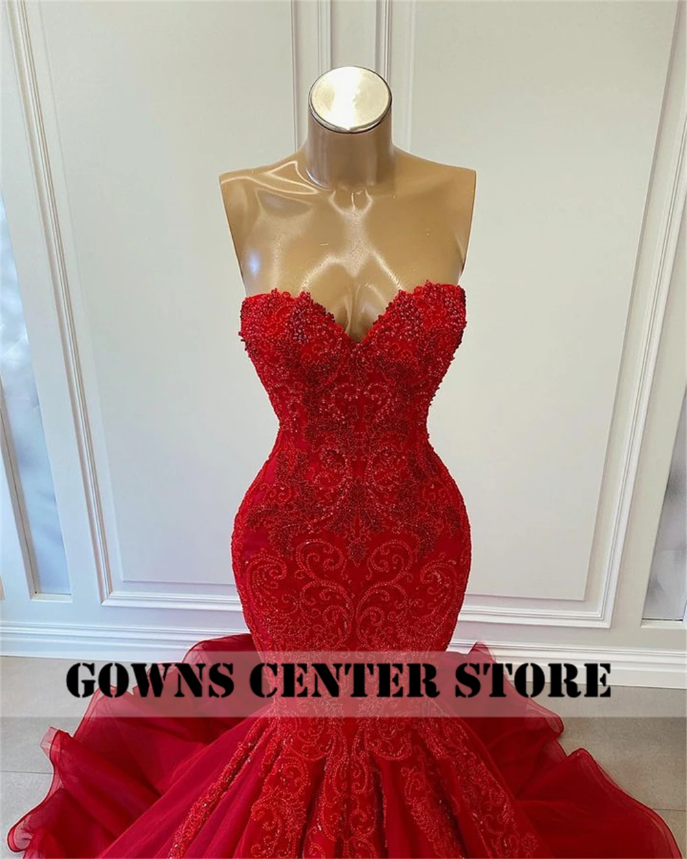 Red Beaded Lace Applique Mermaid Wedding Dress Dubai Vestido De Noiva Luxury Sweetheart Engagement Dress Middle East Customized