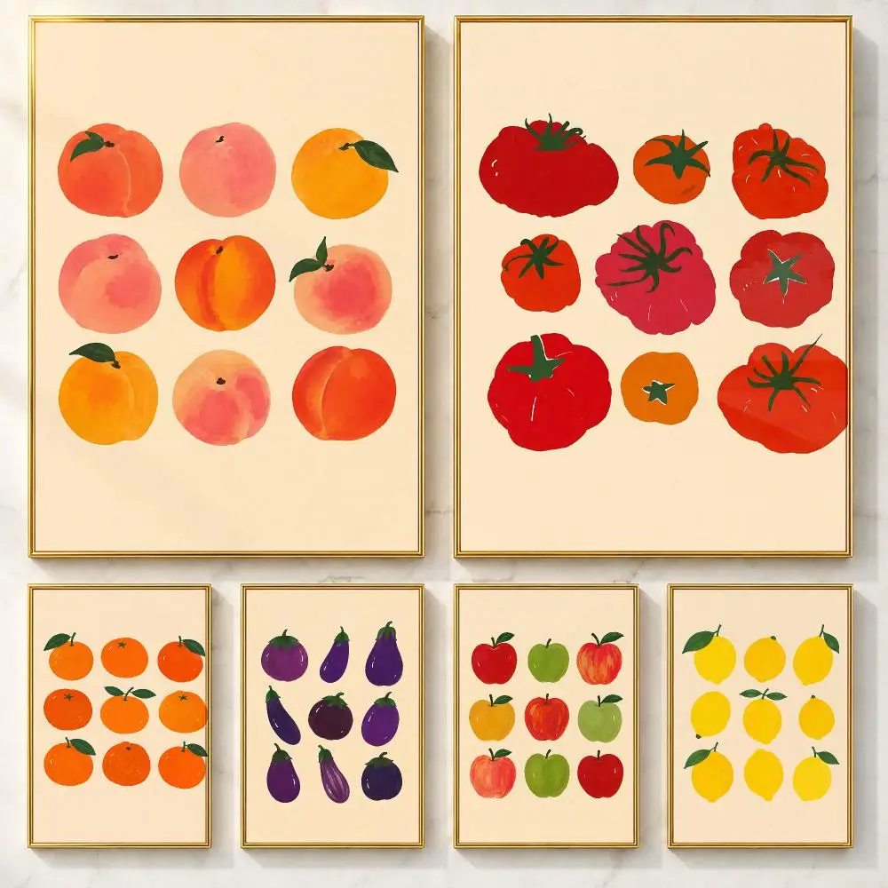 Velvet Brand F-Fruit & VegetableS Poster Self-adhesive Art Poster Decoracion Painting Wall Art White Kraft Paper Home Decor