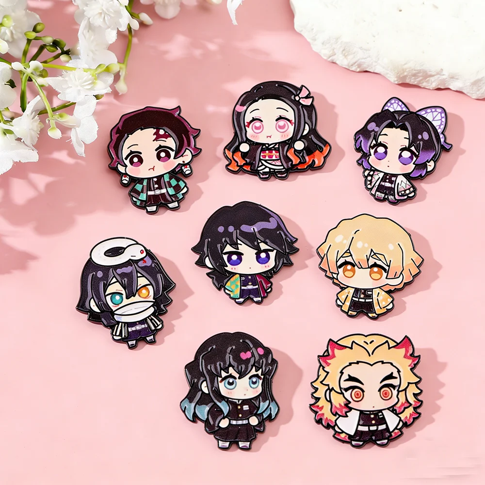 8 Stück Anime Demon Slayer Broschen-Set, Niedliche Chibi-Charaktere Tanjiro, Nezuko, Shinobu, Giyuu, Rengoku, Emaille-Anstecknadeln als Geschenk für Fans