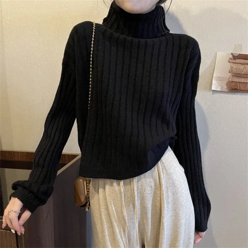 

Half Turtleneck Bottoming Women Autumn Winter New Pitted Design Loose Thickened Short Knitted Sweater Top