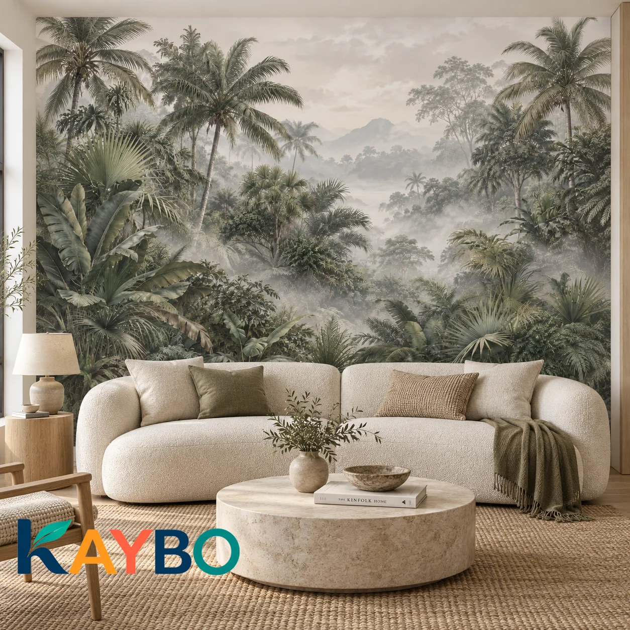Tropical Jungle Wall Mural Misty Palm Forest Wallpaper Botanical Landscape Decor Non Self Adhesive Living Room Art