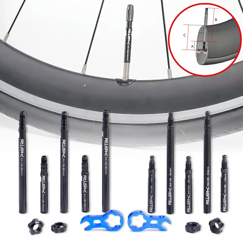 

Presta Vavle Extender Integrated/Removable 45mm 80mm Bike Bicycle Inner Tubes Valves Nut Extension With Core Wrench Aluminium