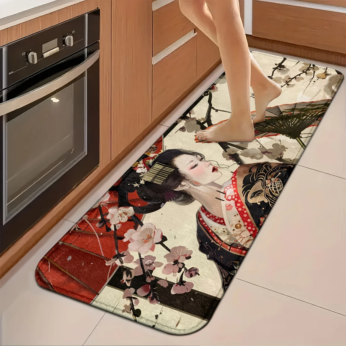 Japanese Girl Ukiyo-e Style Kitchen Carpet Flannel Non-slip Bathroom accessories Mat for Livingroom Entrance Foot mat Home Decor