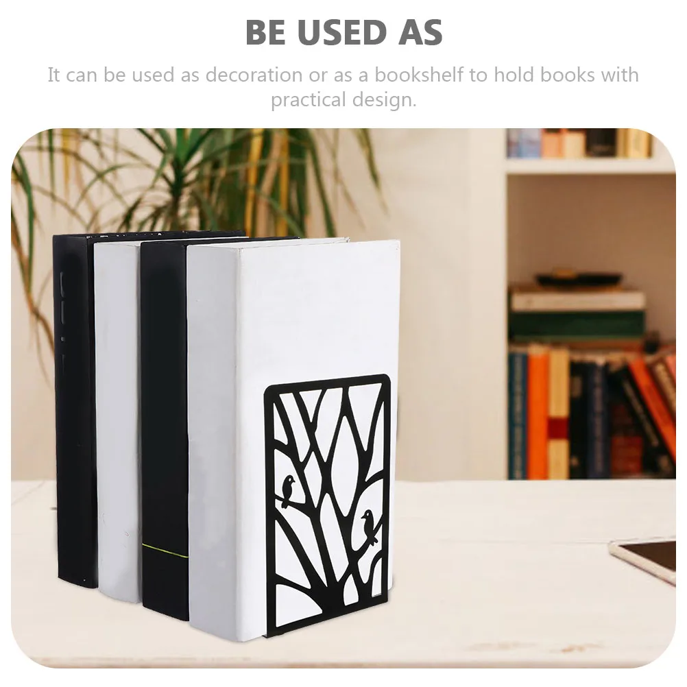 2 Pairs Bookstore Bookmark Bookends Decorative Desktop Stand Iron Rack Office Documents Baffle