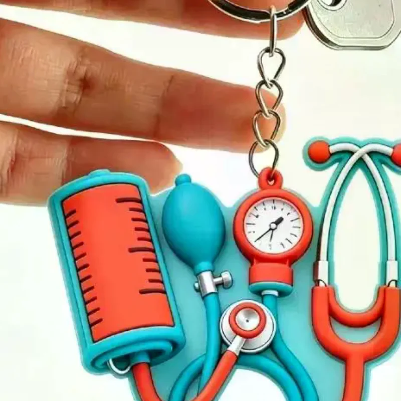 2D Flat Mini Stethoscope Keychain Cute Medical Charm Nurse Doctor Luggage Pendant for Nursing Staff Holiday Gift