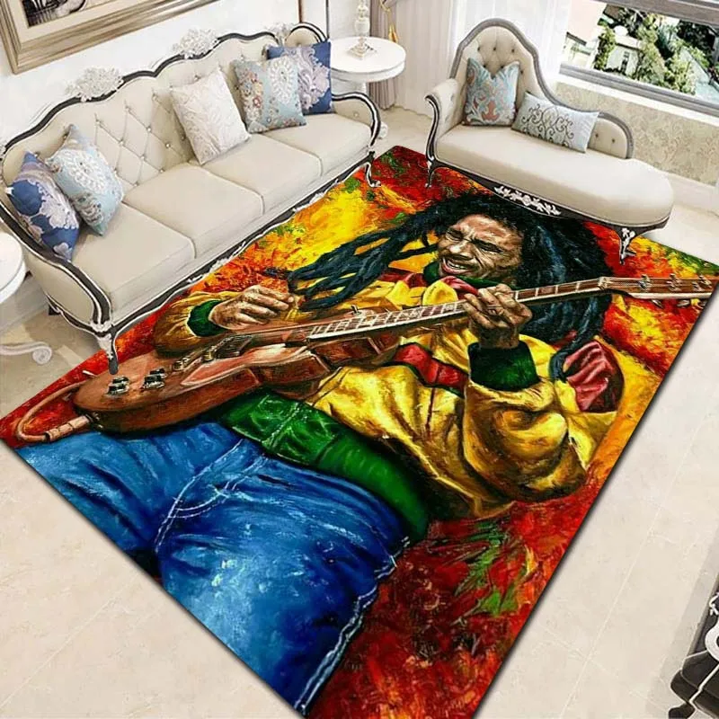 Bob Marley Culture Print Flannel Area Rug Non‑Slip Floor Mat For Couch Bedroom Game Room Living Room Home Holiday Decor Gift