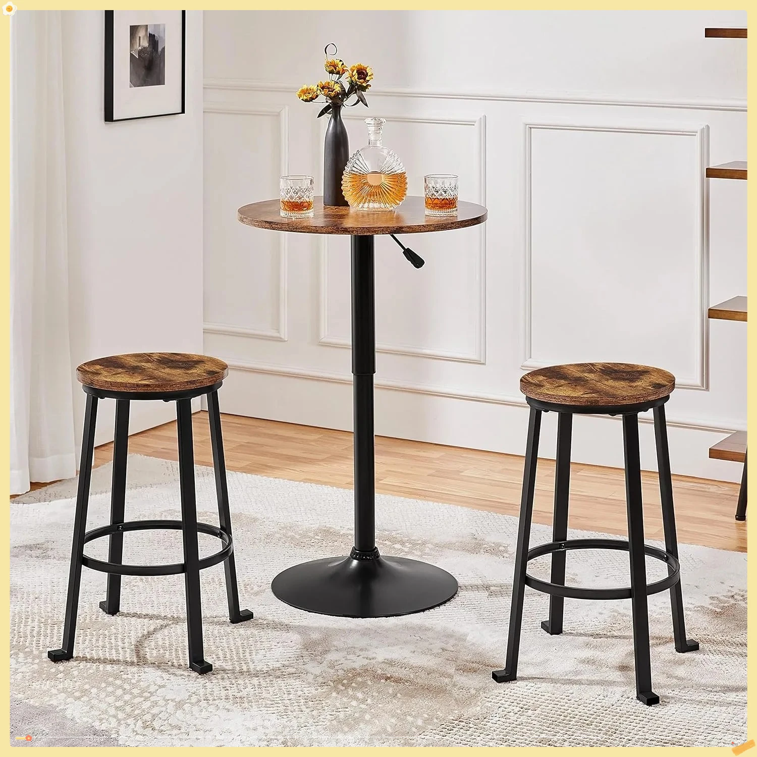 Industrial Bar Stools Set of 2, 24 Inch Backless Counter Height Stools with Metal Legs for Kitchen Island, Bar, Cafe