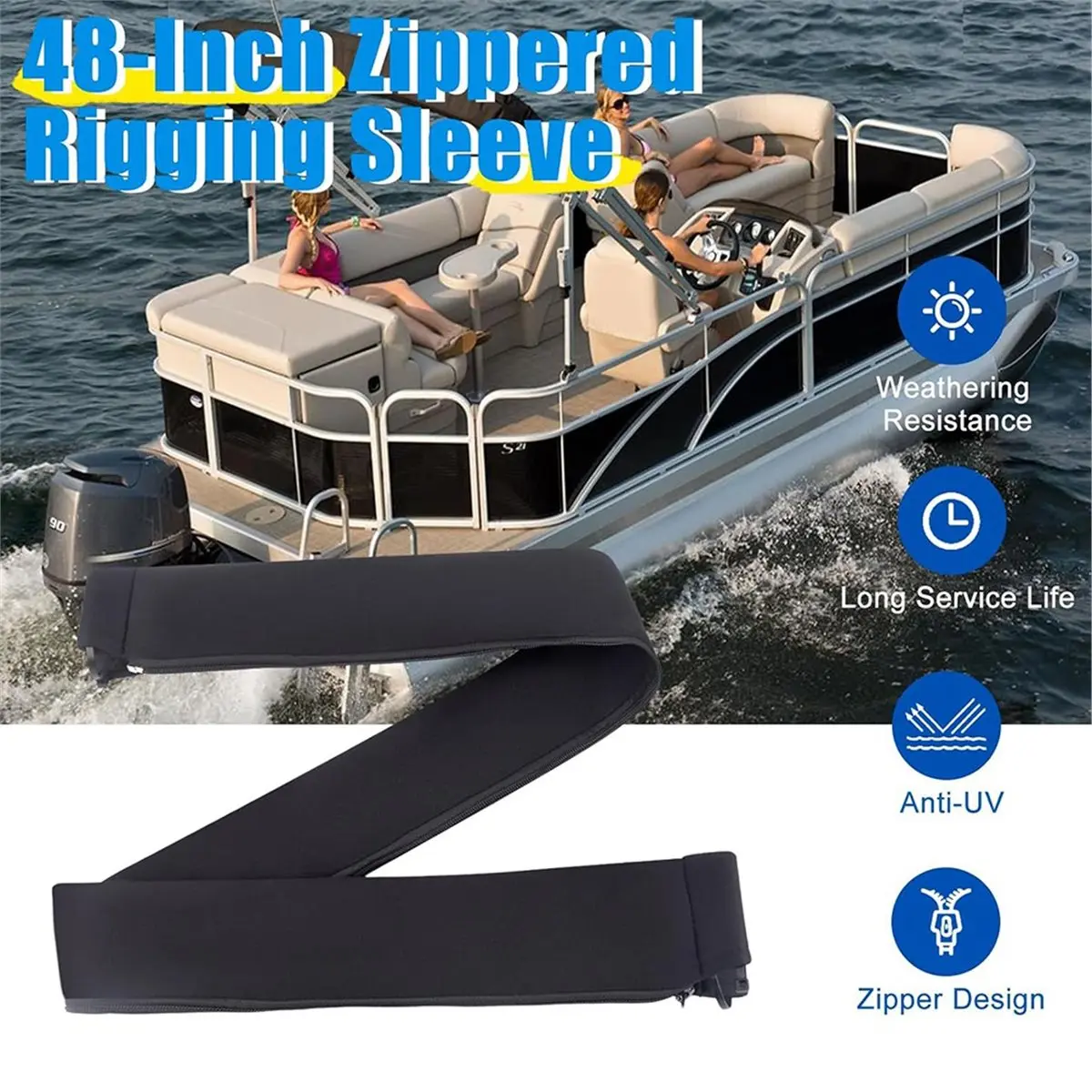 COFA 48-Inch Zippered Rigging Sleeve with Marine Cable Boot Diameter 4 2/5Inch with Cable Tie Universal Fit for Yacht Cable