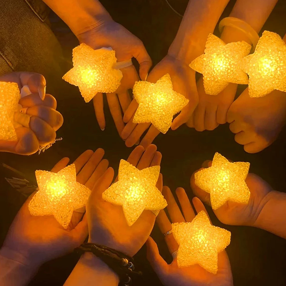 LED Star Shape Handheld Glow Lamp Anti Slip Wrist Strap Night Light Stage Dance Performance  Wedding Party Supplies Kids Gift