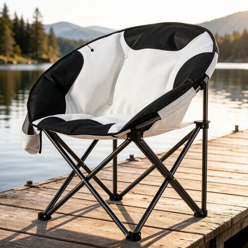 Moon Chair Reclining Director Folding Seat, Thickened Padded Camping Portable Fishing Stool, Breathable Strong Load for Outdoor