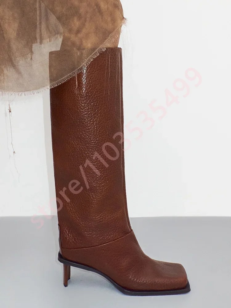 

Осень 202, женские подиумные элегантные высокие сапоги, новые модные вечерние повседневные рыцарские сапоги с квадратным носком на высоком каблуке, кожаные сапоги до колена