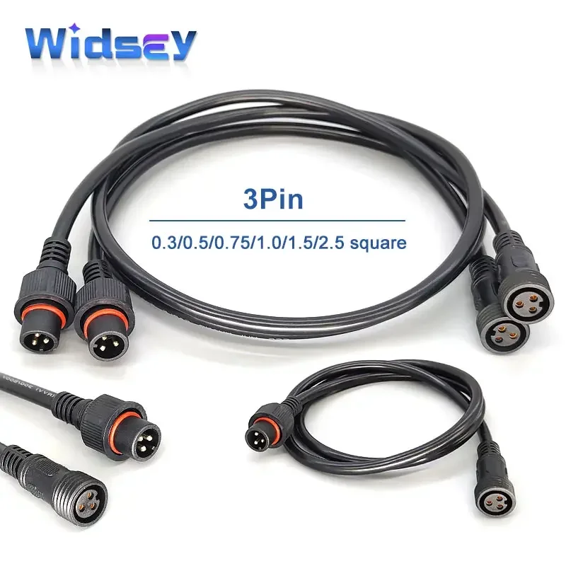 3Pin Waterproof Extension Cable 0.3/0.5/0.75/1.0/1.5/2.5 square meter Outdoor LED Plug Male to Female Aviation Power Connector