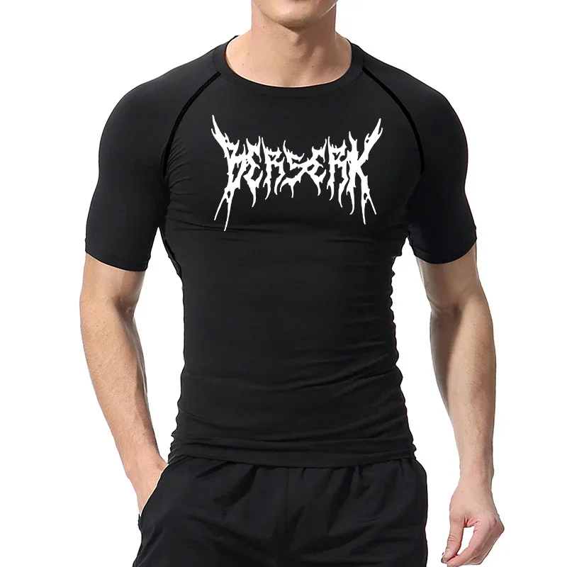 2026 Men Athletic Quick Dry Compression Shirts Berserk Print Tshirts Gym Workout Rash Guard for Tees Tops Undershirts Baselayers