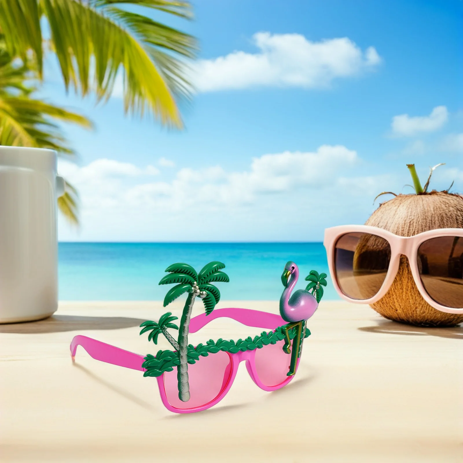 

4Pcs Hawaiian Party Glasses Tropical Flamingo Coconut Tree Novelty Eyewear Beach Summer Accessories Funny Glasses