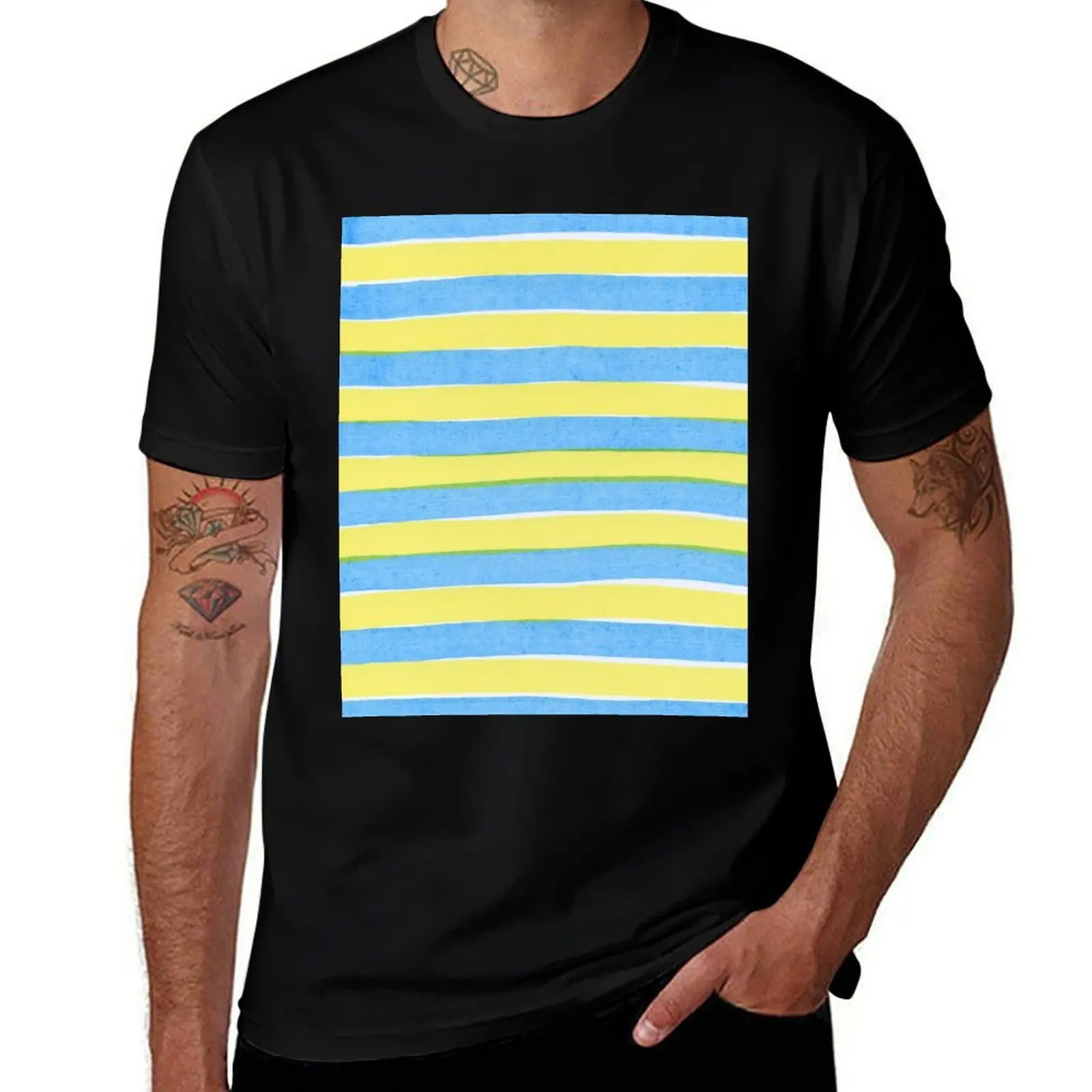 Horizontal yellow and blue striped pattern, stripes T-Shirt Urban Style Print T-Shirt