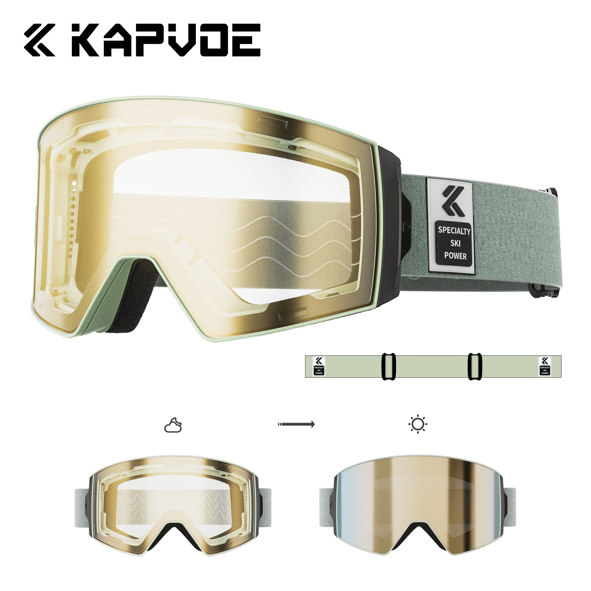 KAPVOE Hot Outdoor Photochromic Ski Goggles Winter Snow Sports for Unisex Snow Glasses UV400 Anti-fog Magnetic Snowboard Glasses