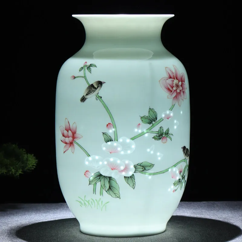 Ceramic vase master hand-painted flower arrangement Chinese style living room wine  porcelain decoration handicraft ornament