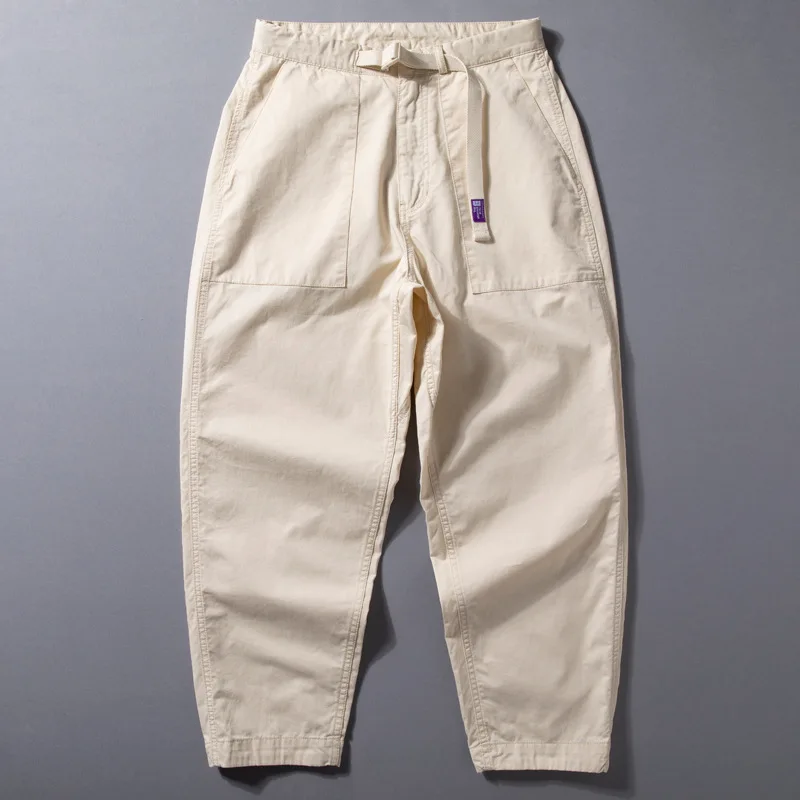 

100% Cotton Washed Men's Casual Pants Japanese Vintage City Boy Loose-fit Tapered Straight Workwear Trousers
