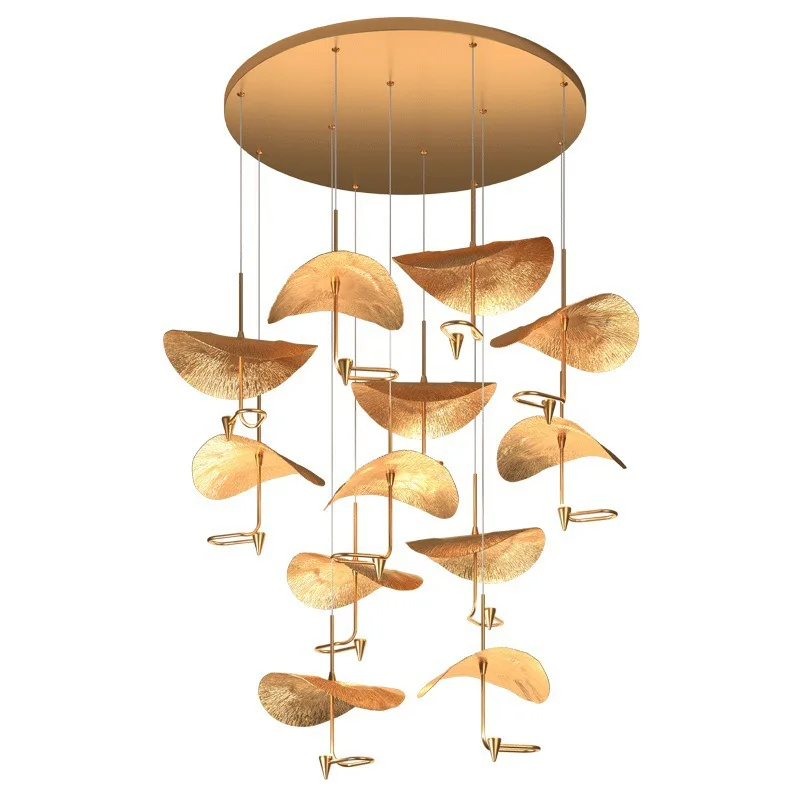 

New lotus leaf chandelier, creative light luxury, duplex stair chandelier