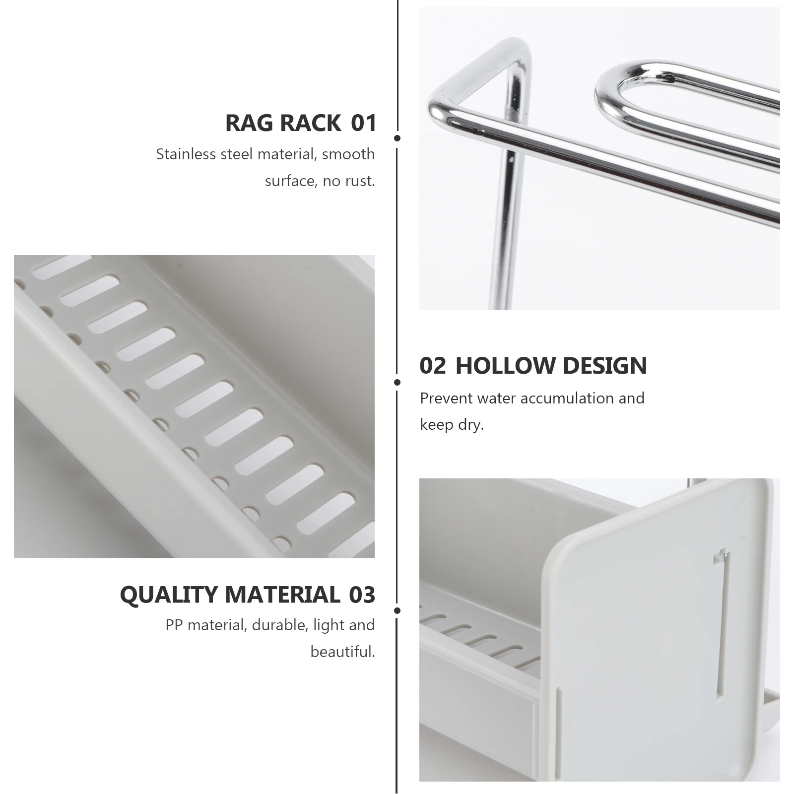 

1pc Stainless Steel Sink for Kitchen with Rag Rack Draining Storage Shelf Large Capacity Wall Mounted Desktop Ventilated Drying